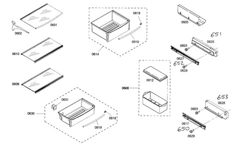 Shelf Assy 1 Diagram and Parts List for KBUIT4875E01  Thermador Refrigerator