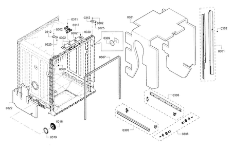 Frame & Cavity Diagram and Parts List for SHX3AR75UC 21 Bosch Dishwasher