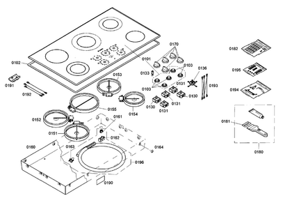 Cooktop Assy Diagram and Parts List for NEM9422UC 01 Bosch Cooktop