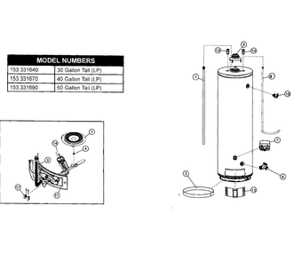 Water Heater Diagram and Parts List for 153331670  Kenmore Water Heater