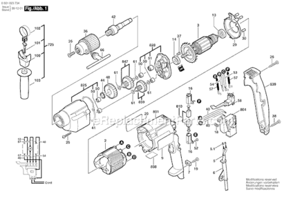 Page A Diagram and Parts List for B6280 0601023735 Bosch Electric Drill
