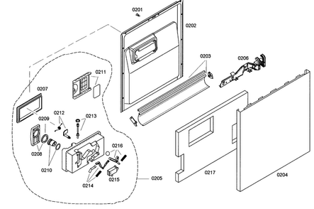 Door Assy Diagram and Parts List for SHE42L15UC 46 Bosch Dishwasher