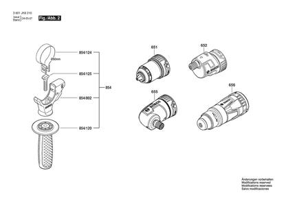Figure 2 Diagram and Parts List for 3601JK6210 GSR18V-800FC Bosch Cordless Drill