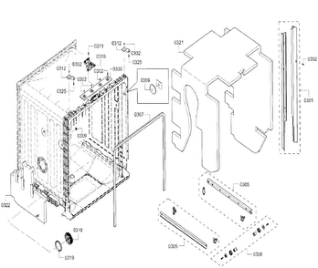 Cabinet Diagram and Parts List for SHE3ARF2UC 21 Bosch Dishwasher
