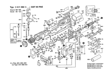 Section 1 Diagram and Parts List for GST60PAE 0601582950 Bosch Jig Saw