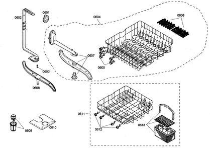 Baskets Diagram and Parts List for SHE44C06UC 17 Bosch Dishwasher