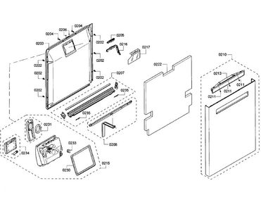 Door Section Diagram and Parts List for SHP65TL6UC 01 Bosch Dishwasher