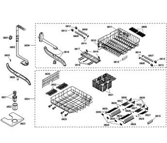 Baskets Assy Diagram and Parts List for SHE58C02UC 40 Bosch Dishwasher