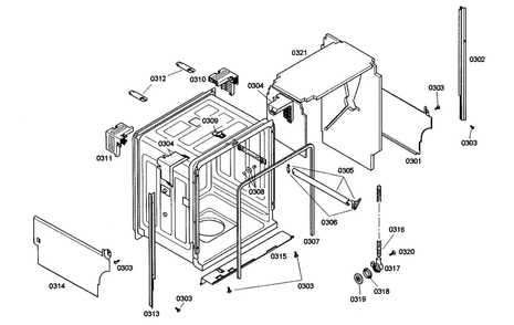 Cabinet Assy Diagram and Parts List for SHE46C05UC 43 Bosch Dishwasher