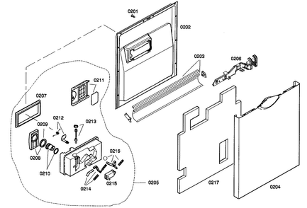 Door Assy Diagram and Parts List for SHE44C05UC 22 Bosch Dishwasher