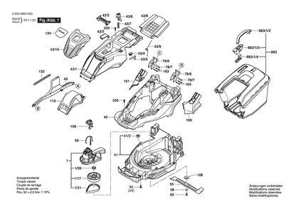 Section 1 Diagram and Parts List for 3600HB9H00  Bosch Lawn Mower
