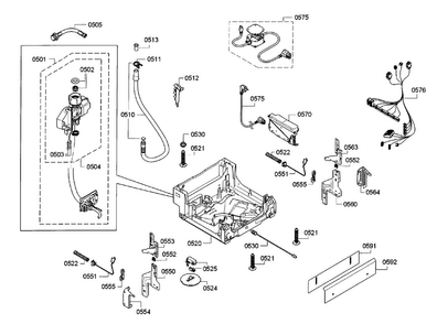Base Assy Diagram and Parts List for SPE5ES55UC 19 Bosch Dishwasher