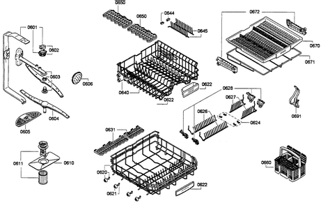 Rack Assy Diagram and Parts List for SHE68E05UC 01 Bosch Dishwasher