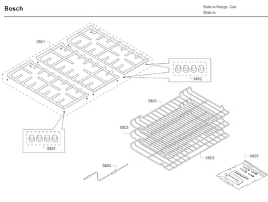 Grate Diagram and Parts List for HDI8054U 04 Bosch Range