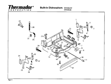Base Diagram and Parts List for DW245UB  Thermador Dishwasher
