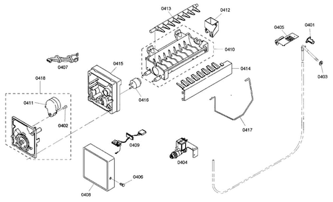 Icemaker Diagram and Parts List for KBULT3665E01  Thermador Refrigerator
