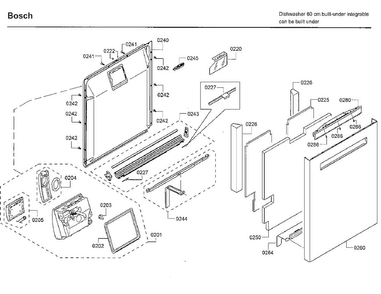 Door Diagram and Parts List for SHPM78W52N 01 Bosch Dishwasher