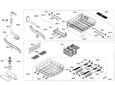 Racks Diagram and Parts List for SHX57C05UC 38 Bosch Dishwasher