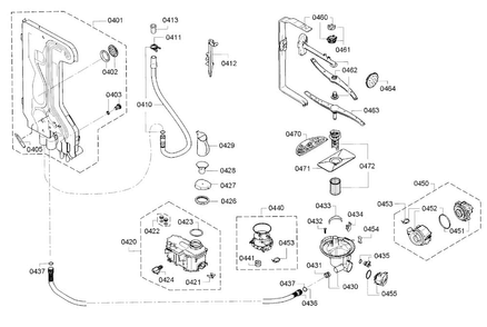 Pump Diagram and Parts List for SGV68U53UC A5 Bosch Dishwasher