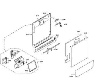 Door Assy Diagram and Parts List for SGE63E06UC 50 Bosch Dishwasher