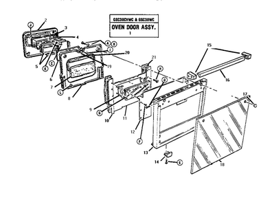 Oven Door Assembly Diagram and Parts List for GSC30CVWC  Thermador Range