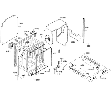 Cabinet Diagram and Parts List for SHE55M16UC 64 Bosch Dishwasher