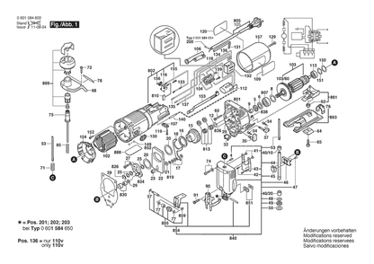 Section 1 Diagram and Parts List for 0601584663  Bosch Jig Saw