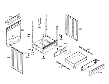 Side Panels/drawer Diagram and Parts List for HES5062U 01 Bosch Range