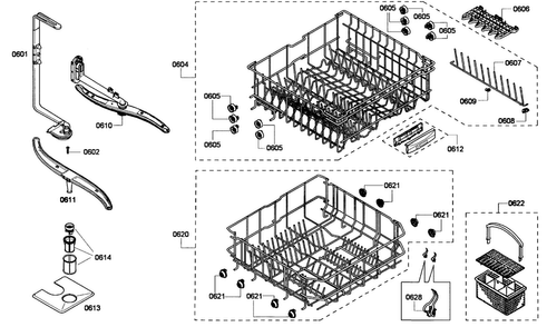 Baskets Diagram and Parts List for SHE43P02UC 60 Bosch Dishwasher