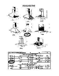 Dimensions Diagram and Parts List for HTSW  Thermador Range Hood