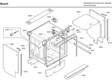 Cabinet Diagram and Parts List for SHX7ER55UC 55 Bosch Dishwasher