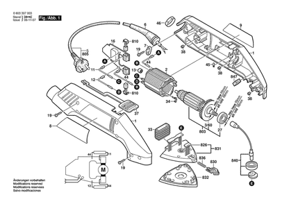 Section 1 Diagram and Parts List for PDA100 0603307032 Bosch Sander Grinder