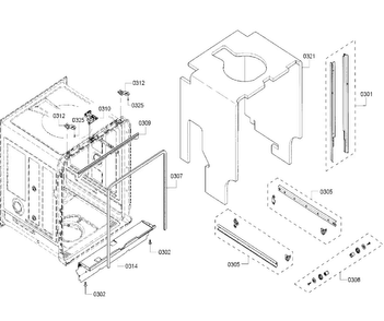 Cavity Diagram and Parts List for SHE53TF6UC 01 Bosch Dishwasher