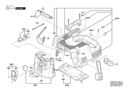 Section 1 Diagram and Parts List for VAC090AH 3601JC3111 Bosch Utility Vacuum