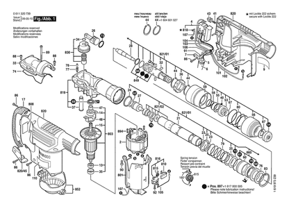 Section 1 Diagram and Parts List for GSH3E 0611320739 Bosch Demolition Hammer