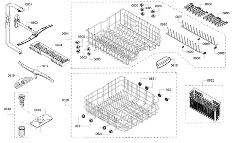 Rack Diagram and Parts List for SHE53TF2UC 07 Bosch Dishwasher
