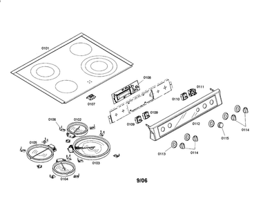 Cooktop Diagram and Parts List for HEI7152U 01 Bosch Range