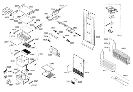 Evaporator Assy Diagram and Parts List for B22CS50SNS 02 Bosch Refrigerator