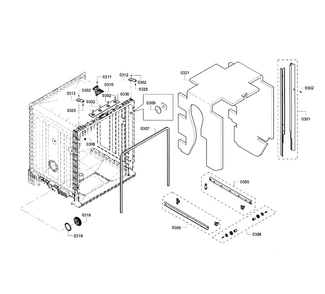 Frame & Cavity Diagram and Parts List for SHE3AR55UC 12 Bosch Dishwasher