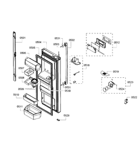 Top Left Door Diagram and Parts List for B26FT80SNS 01 Bosch Refrigerator