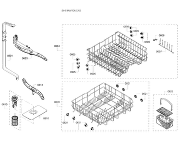 Baskets Diagram and Parts List for SHE4AM12UC 02 Bosch Dishwasher