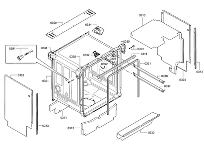 Cabinet & Frame Diagram and Parts List for SGE68U55UC A3 Bosch Dishwasher