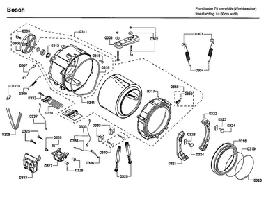 Tub Diagram and Parts List for WFMC3301UC 15 Bosch Washer