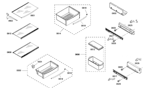 Shelf Assy 1 Diagram and Parts List for KBUIT4265E 01 Thermador Refrigerator