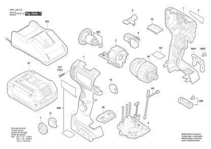 Figure 1 Diagram and Parts List for 3601JK6210 GSR18V-800FC Bosch Cordless Drill