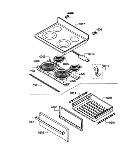 Drawer/top Assy Diagram and Parts List for HES3053U 05 Bosch Range