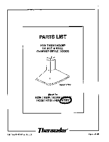 Cover Diagram and Parts List for HTSW  Thermador Range Hood