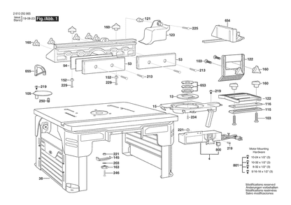 Section 1 Diagram and Parts List for 2610050865  Bosch Tool Stand & Cart