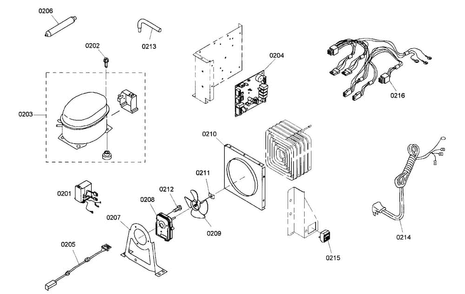 Compressor Diagram and Parts List for KBULT3665E01  Thermador Refrigerator