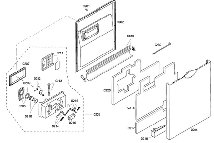 Door Assy Diagram and Parts List for SHE43F16UC 60 Bosch Dishwasher